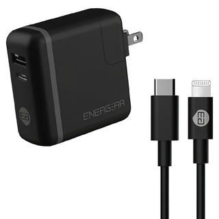 ENERGEAR 安杰爾 30W 雙孔Type-C+USB-A PD快充器 + Type-C to Lightning快充線 140g, 黑色, 1組