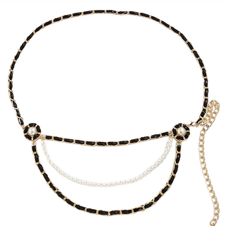 Timo 小香珍珠雙層手機鍊/肩背長鏈, 皮革鏈, 茶花黑, 1條