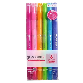 Tombow 蜻蜓牌 PLAY COLOR 雙頭彩色筆 K 6色 筆記幅度細字0.3mm粗字0.8mm, 1組, 6支
