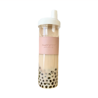 HankParson 時尚吸管杯珍珠奶茶杯 - 850ML 杯身PC材質 耐用PP蓋子 大容量環保, 粉色, 1個