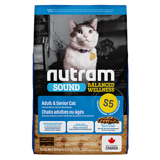 nutram 成貓/熟齡貓 均衡健康系列 乾飼料 S5, 雞肉 + 鮭魚, 5.4kg, 1袋