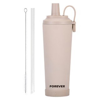 FOREVER 韓系手提式不鏽鋼陶瓷塗層吸管杯 附吸管蓋, 奶茶色, 830ml, 1個
