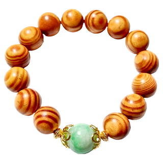 頂級翡翠血龍木手鍊, 棕色, 單顆約12mm/翡翠、單顆約10 mm/血龍木