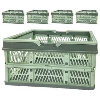 多功能用途可摺疊收納籃 野餐籃 大容量設計 出行居家使用, 薄荷綠, 中(38 x 25.5 x 20cm), 5個
