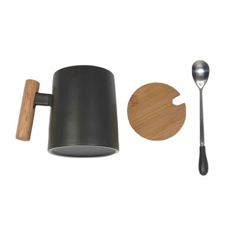 北歐風陶瓷馬克杯禮盒組, CACPO017BK, 黑色, 含實木, 400ml, 1個