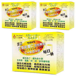 Jen Sheng 人生製藥 渡邊元氣能量C發泡顆粒 C+B群+鋅, 20包, 10g, 3盒