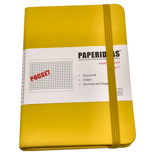 PAPERIDEAS A6 硬皮 188頁 方格筆記本, 變色環保PU皮, 100g純木漿無酸紙, 雙書籤帶, 檸檬黃, 1本