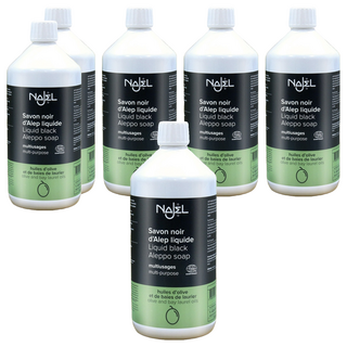 NAJEL 阿勒坡萬用黑皂液 1L 橄欖油和月桂油製成 清潔和去除油脂 廚房/浴室/地板清潔, 6瓶