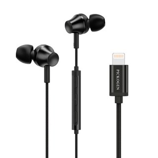 PICKOGEN 皮克全 悅動 Lightning/iPhone耳機 鋁合金線控 1.2M線長 配有S/M/L三個耳帽, AUD-4322, 黑色