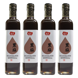 龍宏 黑麻油 100%芝麻油 重焙初榨黑麻油 無添加, 500ml, 4瓶