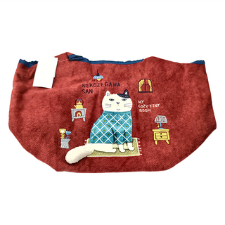 kUSUgURU JAPAN 日本眼鏡貓 大開口一體成形寬底大手提包, 紅色