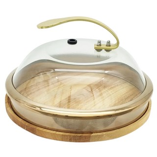 bargogo 煙燻鍋蓋 + 木質複合式餐盤 強化玻璃 + 鋼 + 木頭, 1組, 283mm