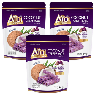 AROI 紫薯風味椰子脆捲 泰國製造, 3包, 80g