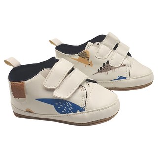 魔鬼氈嬰兒鞋-休閒13 棉布/PU材質, 12~15, 白底侏儸紀