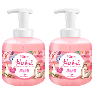 GREEN 綠的 植物抗菌潔手慕斯 開心花園, 植物水潤因子 深層滋潤 溫和清潔 慕斯泡泡, 400ml, 2瓶