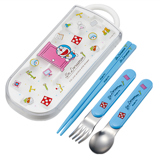 Skater 抗菌兒童3合1餐具組, 哆啦A夢, 湯匙 + 叉子 + 筷子 + 外盒, 1組