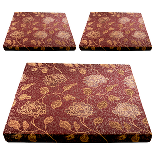 EmBrace 英柏絲 和室木椅坐墊3件組 100%聚酯纖維 頂級緹花布 止滑 台灣製, 金絲玫瑰紅, 54 x 56 x 5cm