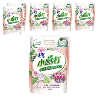 毛寶 小蘇打晶球洗衣液體皂 補充包 野玫瑰與黑醋栗香氛 99.9%抗菌防霉, 1.8kg, 6包