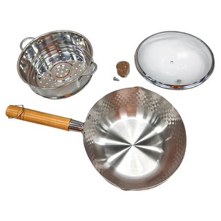 鼎匠 極厚304不鏽鋼雙層櫸木手把雪平鍋套裝 極厚 1.8L大容量刻度 IH電磁爐 玻璃蓋單柄奶湯鍋 蒸籠格鍋, 20cm, 1個