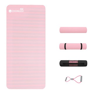 ZHONGOU 長紅 X-BIKE NBR加厚款多功能運動瑜珈墊 防滑地墊 厚10mm YG16 贈綁帶+背袋+拉力繩或拍拍球(顏色款式隨機), 粉色, 1組