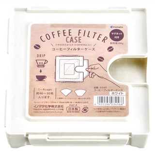 inomata可磁吸咖啡濾紙抽取收納盒，耐重300g，1-4人錐形/梯形濾紙約可收納40~50張, 白色, 1組