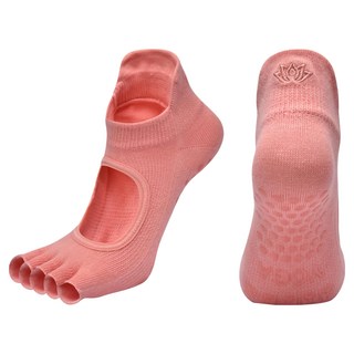 NicoFun 愛定做 露腳趾腳背防滑瑜伽襪 女襪 FYK24YOGA03 84g,22~24.5cm,珊瑚紅