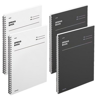 motemote 厚磅線圈橫線筆記本4件組 白色 2本 + 黑色 2本, 1組, 黑色 + 白色
