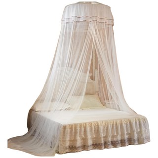 小清新蕾絲花邊公主圓頂落地蚊帳 - 白色, 0.65-11 x 2.7m