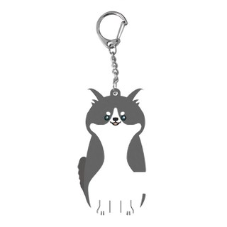 CCHING 青青文具 簡單生活造型手機架鑰匙圈 CZ-696 輕便小巧好攜帶 側邊插入就能支撐 自由調整角度, 1個, 哈士奇 黑色 + 白色