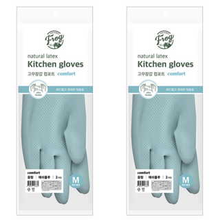 SINCERELY Frog 舒適乳膠廚房手套 灰藍色 3雙, M(31 x 20cm), 2包