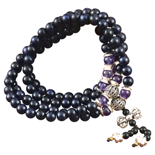 財神小舖 108珠藏銀手鍊 ES-9106 藍砂石+紫玉材質 珠子大小約6mm 手圍尺寸全長15~15.5cm, 6mm, 1個