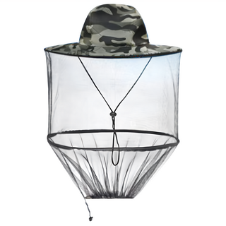 捷華 可拆卸防蚊罩登山帽 綠花迷彩 透氣舒適 戶外登山釣魚防曬必備, 帽圍60cm 帽簷寬8.5cm 帽深10cm 防蚊網總長37.5cm