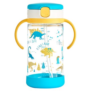 Richell 利其爾 AQ恐龍世界水杯 含底座 亮眼藍黃色 水壺配件皆可拆 方便清洗 底部矽膠材質 防滑防汙, 320ml, 1個, 恐龍世界