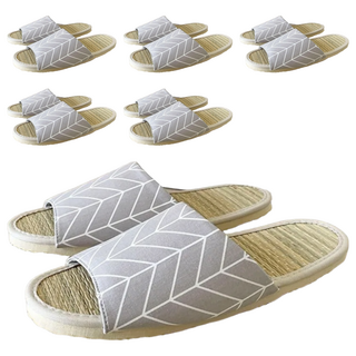 TAIWAN SLIPPER 台灣犀利趴 小清新 真草蓆室內拖鞋 台灣製造 寬鞋版設計 鞋底防滑, 清新人字紋 灰色, L(25~27cm), 6雙