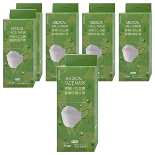 久富餘 KF94韓版4層立體醫療口罩 雙鋼印 成人均碼, 雲朵碧綠, 10片, 6盒
