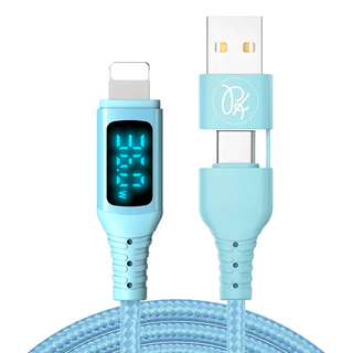 PICKOGEN 皮克全 二合一Type-C/USB-A TO Lightning PD充電傳輸線 ca-2946 36W數顯 1.8m 藍色, 1條