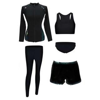 泳衣套裝，五件式, L, 黑色