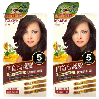 Roudye 柔蝶 何首烏護髮快速染髮霜 草本護髮 灰白髮/白髮適用, 5號 深栗黑色, 2盒