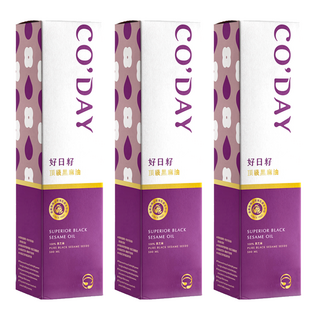 CO'DAY 好日籽 100%鮮榨頂級黑麻油, 低溫壓榨 保留醇厚香氣 適合冬季養生進補, 500ml, 3瓶
