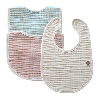 BUNNIE BLOSSOM 紗布圍兜組 100%紗布棉 適用年齡0-36個月, 米色+粉色+藍色, 3件, 1組