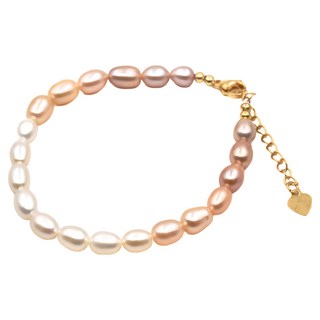 鑫運來 混色米粒珍珠手鍊，寬約0.65公分，手圍長度約14.5~18公分, M號(珍珠5 x 7mm 手圍15cm), PH4