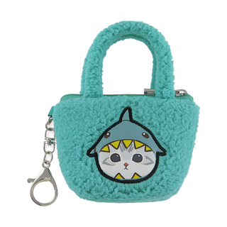 貓福珊迪 毛茸零錢包 羊羔絨材質, 10.5 x 8 x 5cm, 鯊魚貓 綠色
