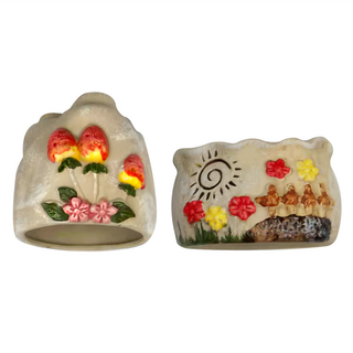 創意手繪韓式粗陶多肉植物小花盆, 草莓 + 陽光, 草莓 8 x 8 x 8cm + 陽光 10 x 10 x 6cm, 1組