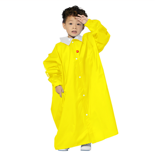 TDN RACING 小揹兒童背包前開雨衣, 拆卸式雨帽, 雙層後背包空間, 防風袖口, 高係數反光條, 附贈收納袋, M, 皮卡黃