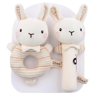 Gbee 搖鈴手抓棒 Set 兔子造型 聚酯纖維 適用年齡: 零歲以上, 彩棉兔子, 1組