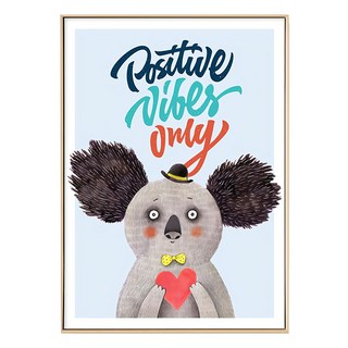 正向能量ONLY 木框畫 Positive Vibes Only 可愛無尾熊圖案, 木色