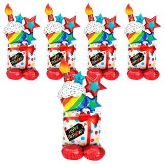 3D站立氣球 禮物盒 Set 生日快樂, 禮物盒 多色, 5個