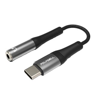 POLYWELL 寶利威爾 Type-C轉3.5mm HiFi音源轉接線, 15cm, 黑色 + 灰色, 1條