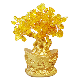 財神小舖 黃水晶發財樹 約13cm高 招財進寶 聚寶盆 風水擺件, EM-2601-2, 1個