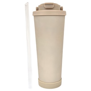 不鏽鋼保溫珍奶杯 陶瓷內膽附吸管 奶茶色 830ml, 1個